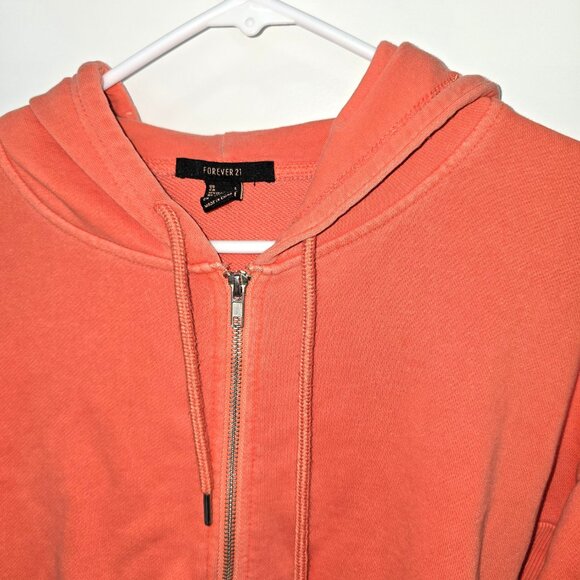 Forever 21 Cropped Hoodie Full Zip Size Large Sweatshirt Y2K Orange - Picture 6 of 8